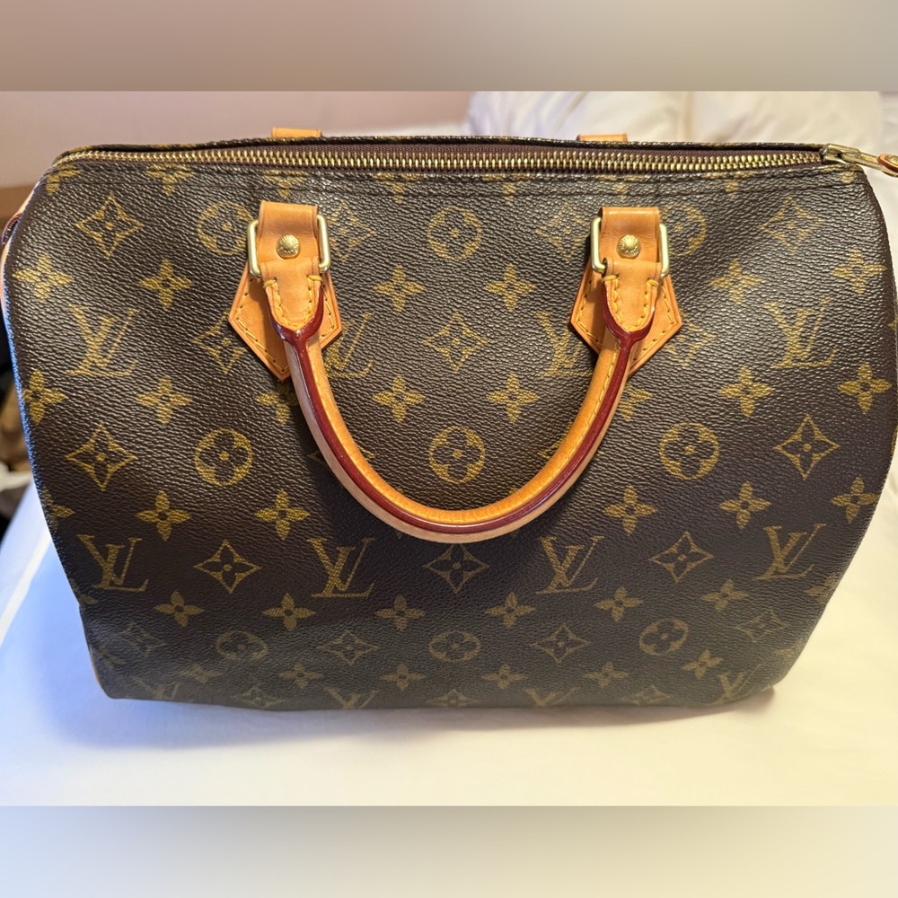 Louis Vuitton Brown Monogram Canvas Satchel with Tan Trim